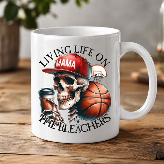 Living Life on the Bleachers Mama basketball mom White Mug White product mockup