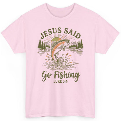 JESUS SAID Go Fishing LUKE 5 4 Vintage Christian T-Shirt - product mockup - Light Pink