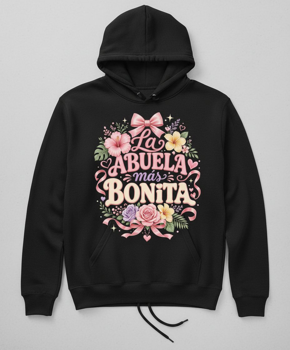 La ABUELA Más BONITA Grandma Hoodie - product mockup - Black