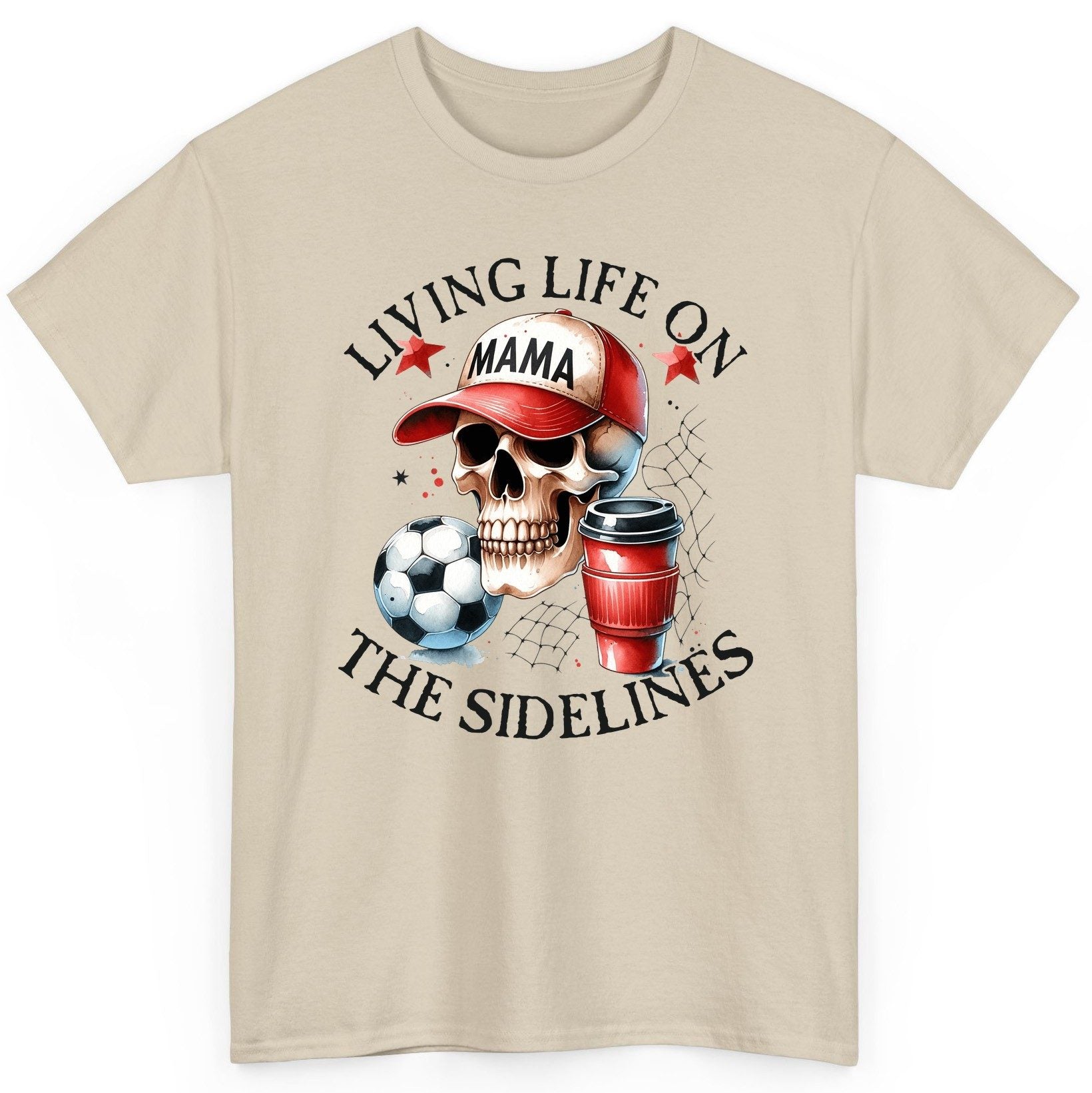 Living Life on the Sidelines soccer mom T-Shirt Sand product mockup