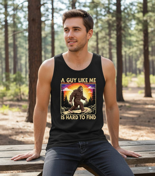 A Guy Like Me Is Hard to Find bigfoot Tank Top Black lifestyle mockup