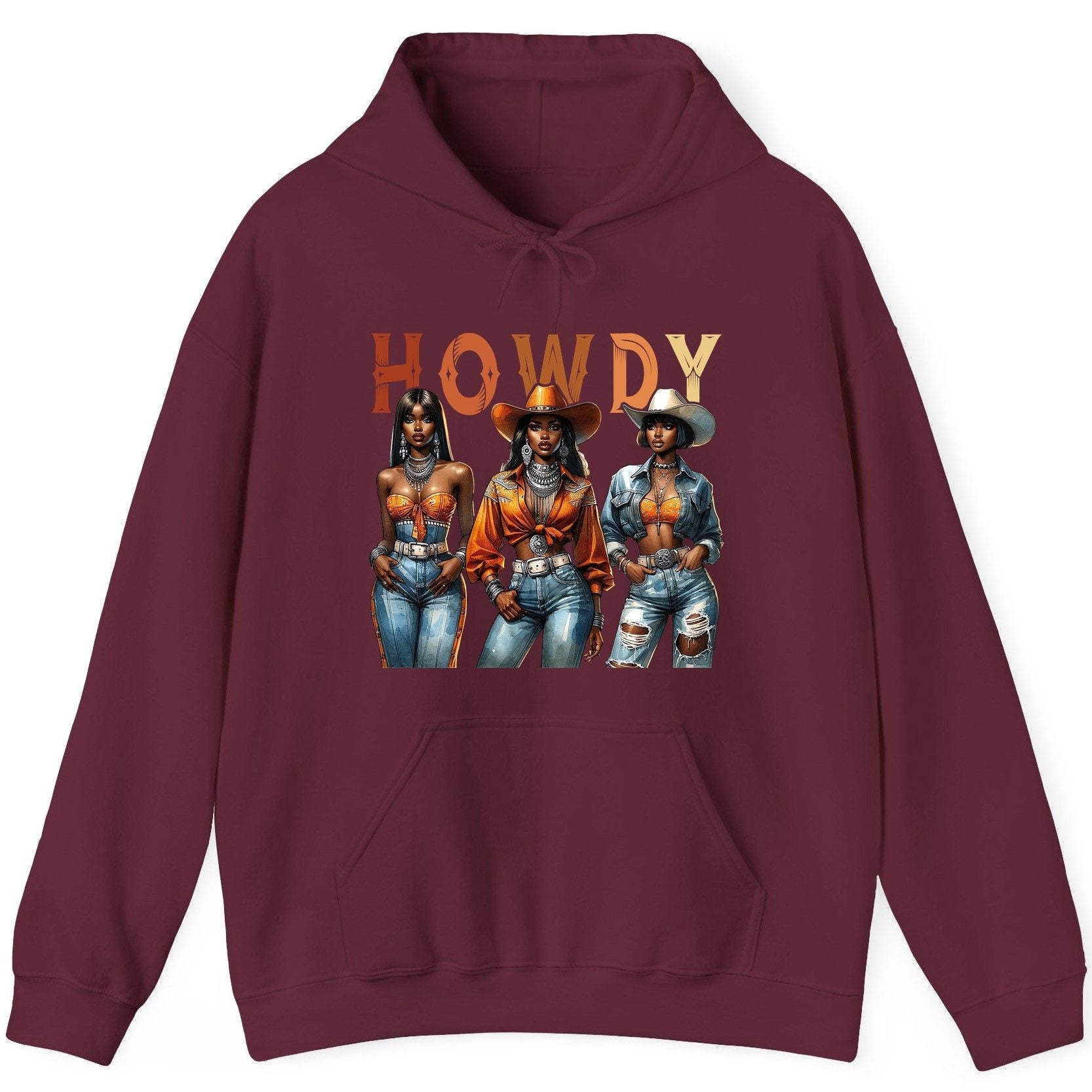 Howdy black cowgirls Hoodie Maroon product mockup