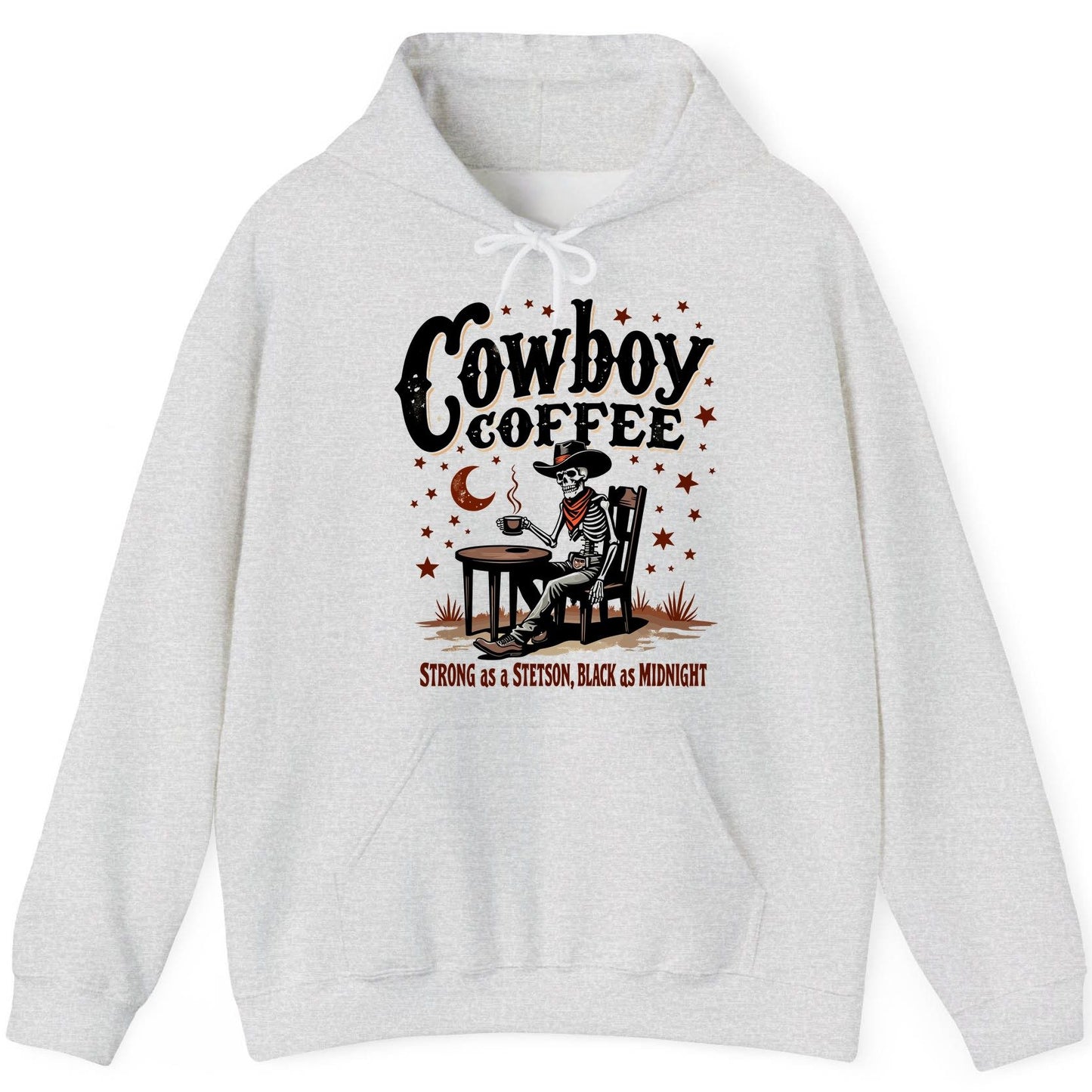 Cowboy Coffee Strong as a Stetson, Black as Midnight cowboy skeleton Hoodie Ash product mockup