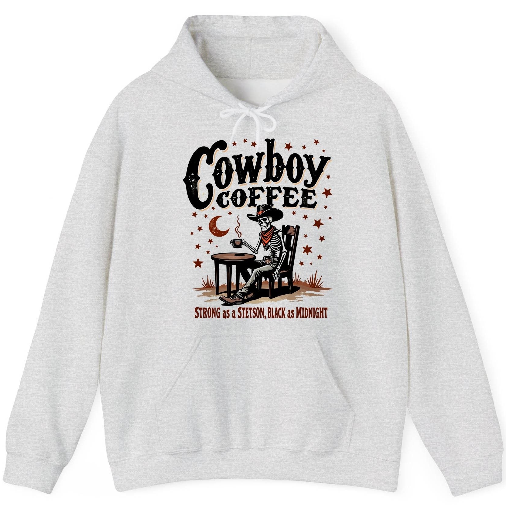 Cowboy Coffee Strong as a Stetson, Black as Midnight cowboy skeleton Hoodie Ash product mockup