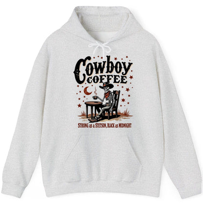 Cowboy Coffee Strong as a Stetson, Black as Midnight cowboy skeleton Hoodie Ash product mockup