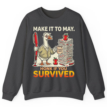 Make It to May Honk If You Survived Funny Teacher Humor Sweatshirt - product mockup - Dark Heather