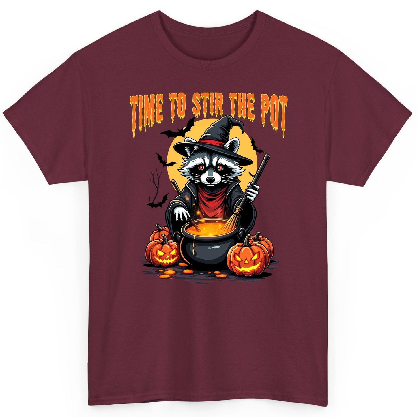 Time to Stir the Pot Halloween raccoon T-Shirt Maroon product mockup