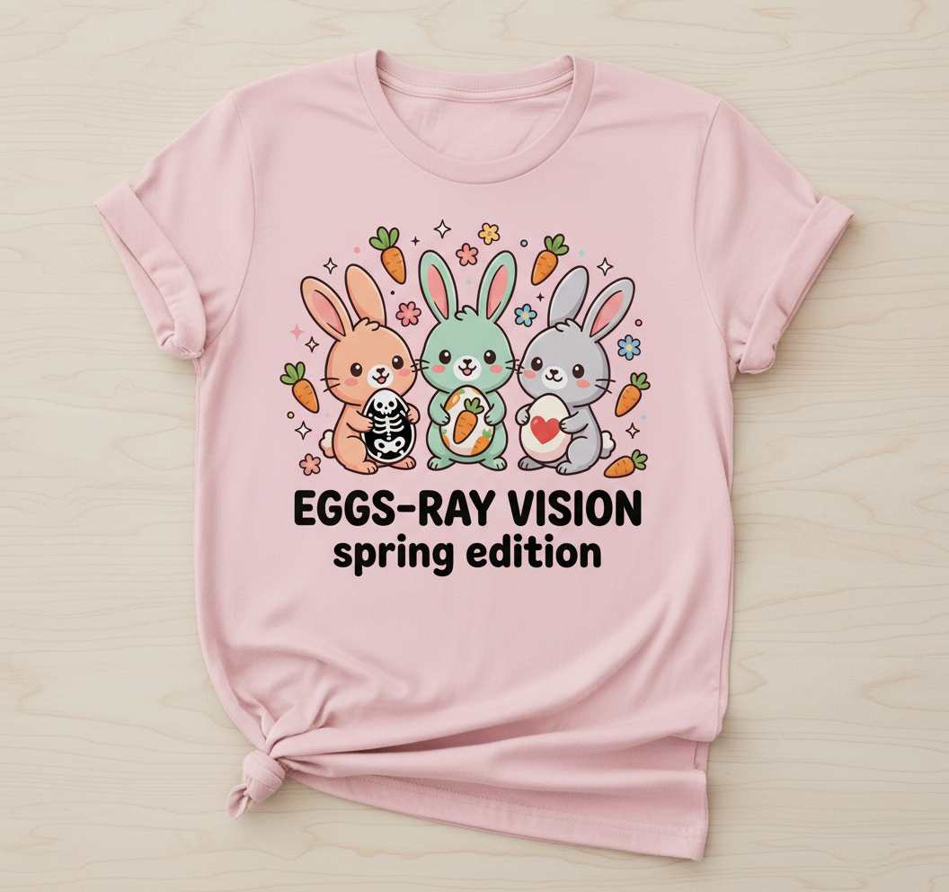 Kawaii Pastel Goth Easter Bunnies T-Shirt - Light Pink