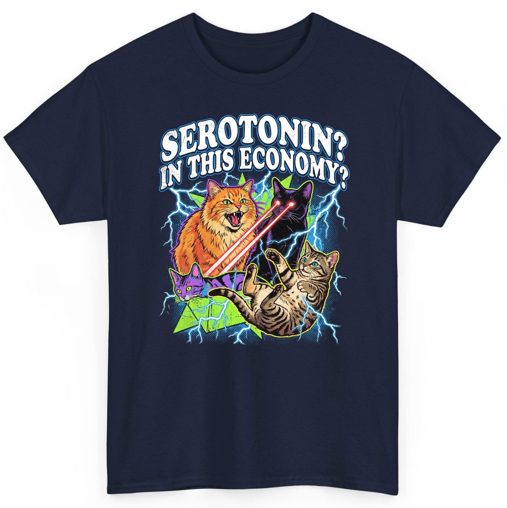 Serotonin in This Economy? cats T-Shirt Navy product mockup