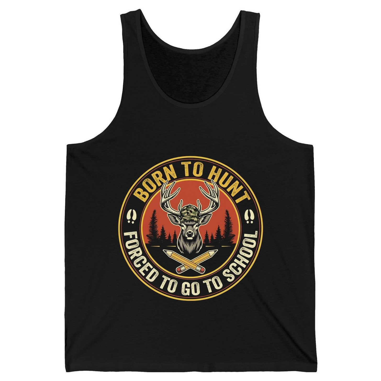 Born to Hunt Forced to Go to School hunting Tank Top Black product mockup