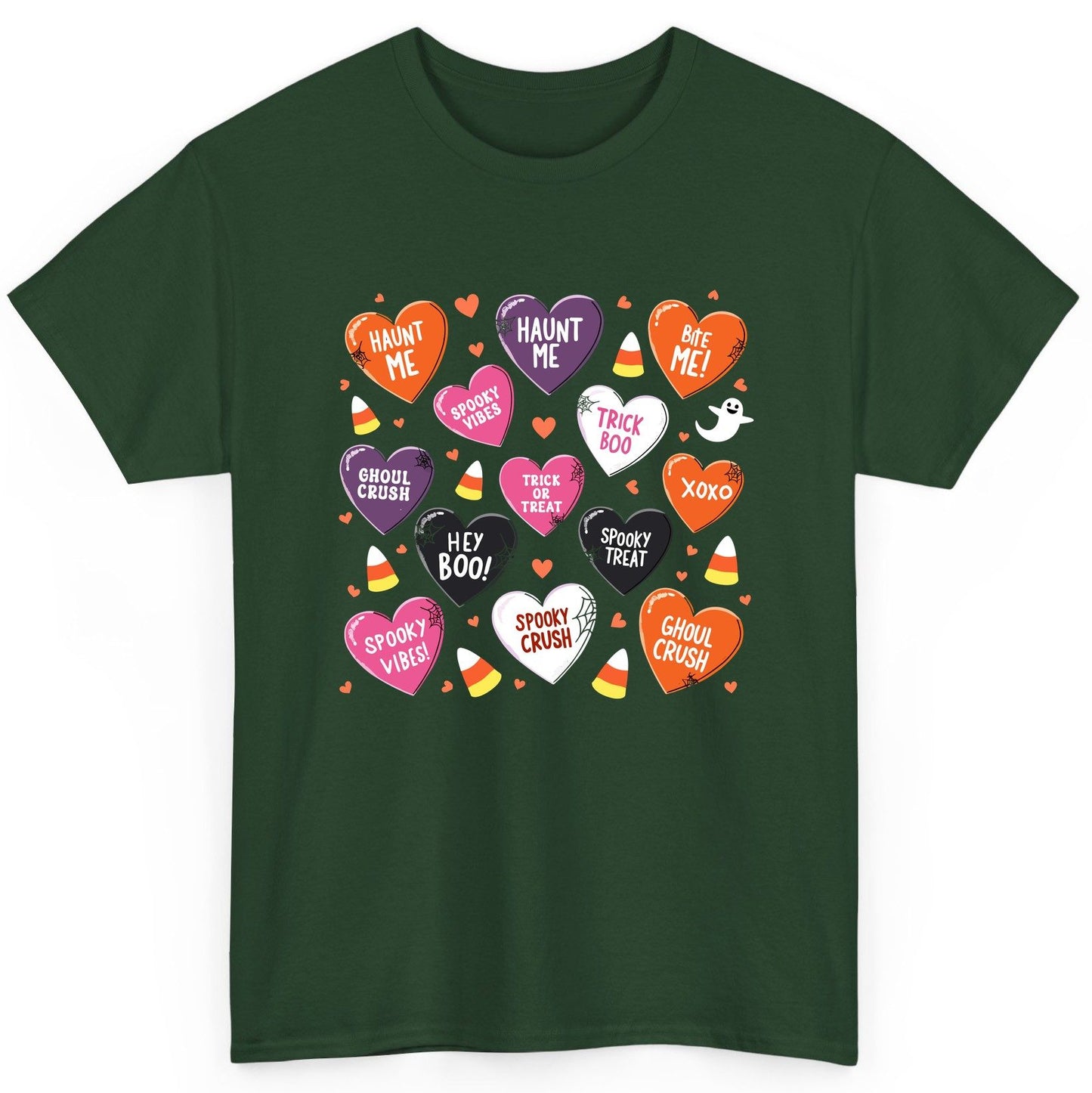 Spooky Halloween Conversation Hearts Halloween conversation hearts T-Shirt Forest Green product mockup