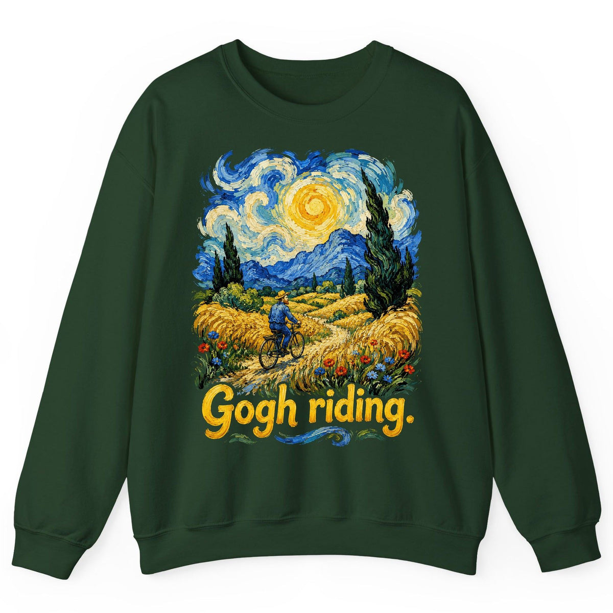 Gogh Riding van gogh art parody Sweatshirt Forest Green product mockup