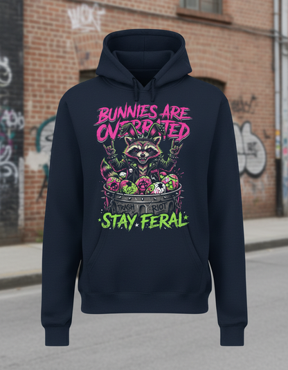 Punk Rock Raccoon Bunnies Are Overrated Hoodie - Navy