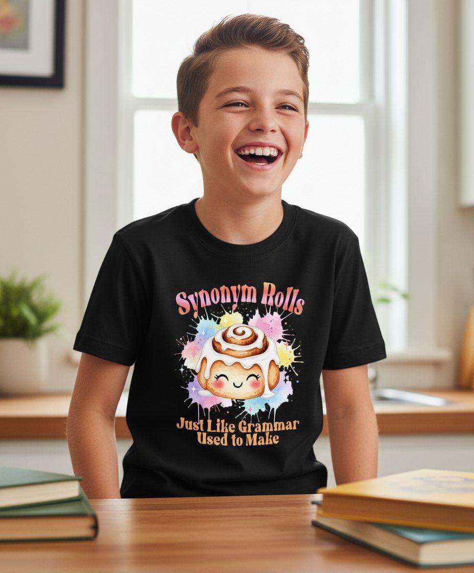 Synonym Rolls Just Like Grammar Used to Make grammar pun Youth T-Shirt Black lifestyle mockup