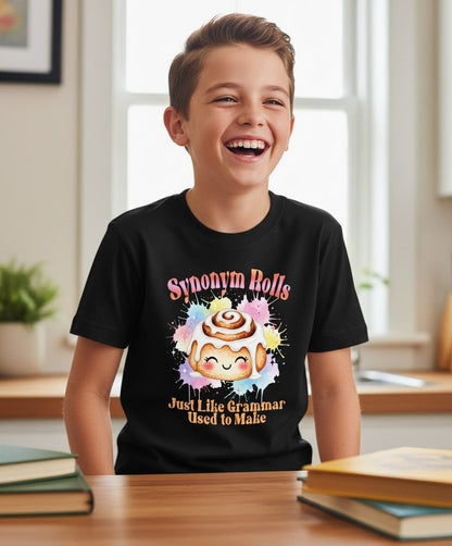 Synonym Rolls Just Like Grammar Used to Make grammar pun Youth T-Shirt Black lifestyle mockup