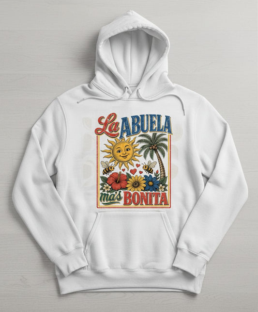 La Abuela Más Bonita Retro Grandma Hoodie - product mockup - White