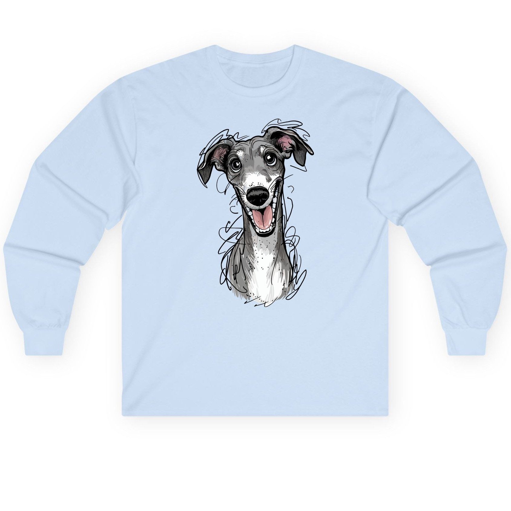 Smiling Greyhound Caricature greyhound Long Sleeve Tee Light Blue product mockup