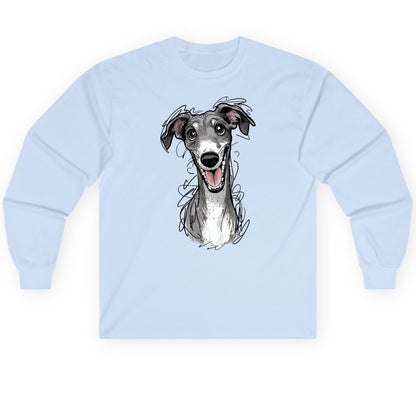 Smiling Greyhound Caricature greyhound Long Sleeve Tee Light Blue product mockup