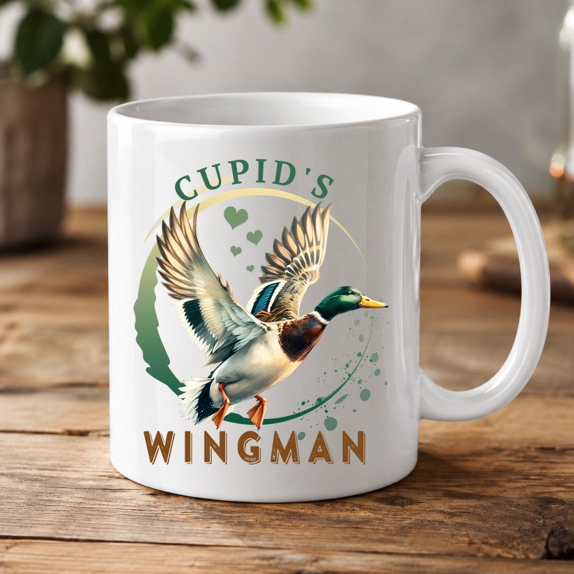 Cupid's Wingman mallard duck White Mug White product mockup