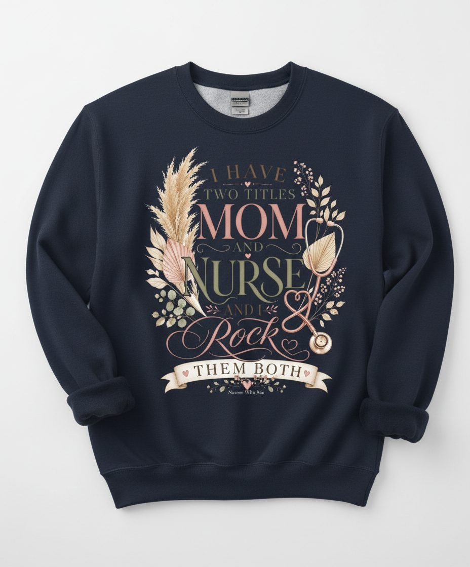 I Have Two Titles Mom and Nurse and I Rock Them Both Sweatshirt - product mockup - Navy