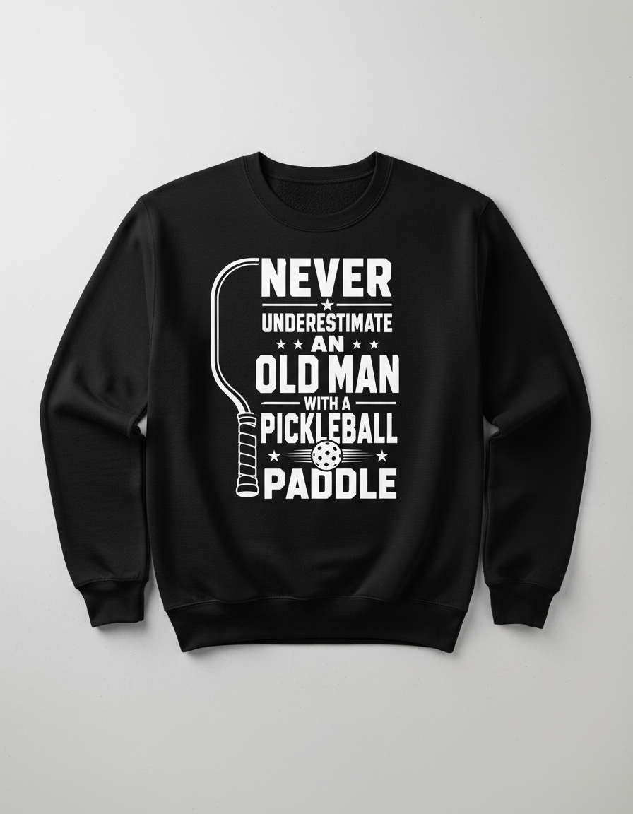 Never Underestimate An Old Man With A Pickleball Paddle Sweatshirt - Black