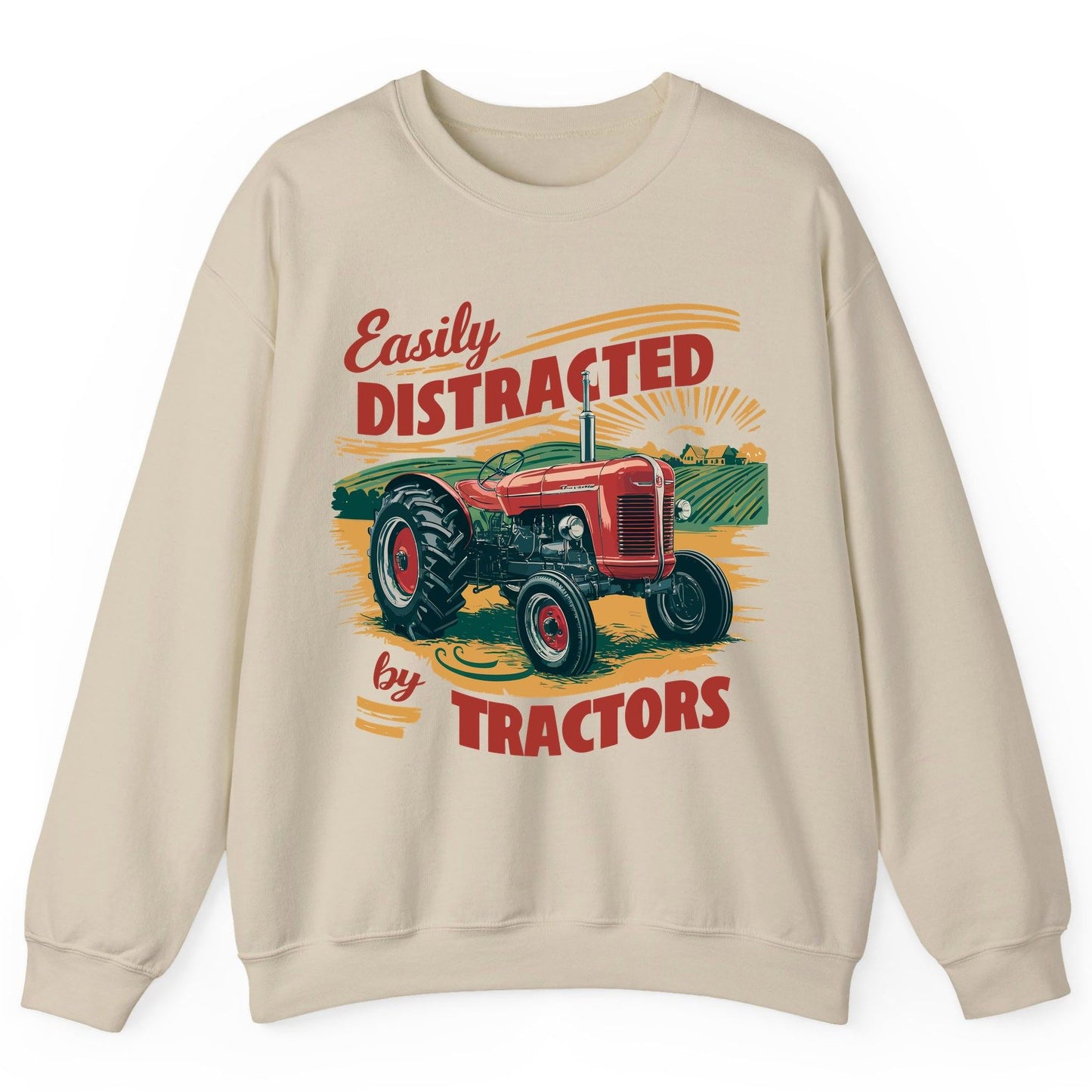 Easily Distracted by Tractors vintage tractor Sweatshirt Sand product mockup