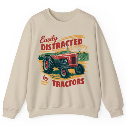 Easily Distracted by Tractors vintage tractor Sweatshirt Sand product mockup