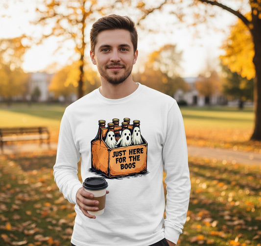 Just Here for the Boos Halloween Long Sleeve Tee White lifestyle mockup
