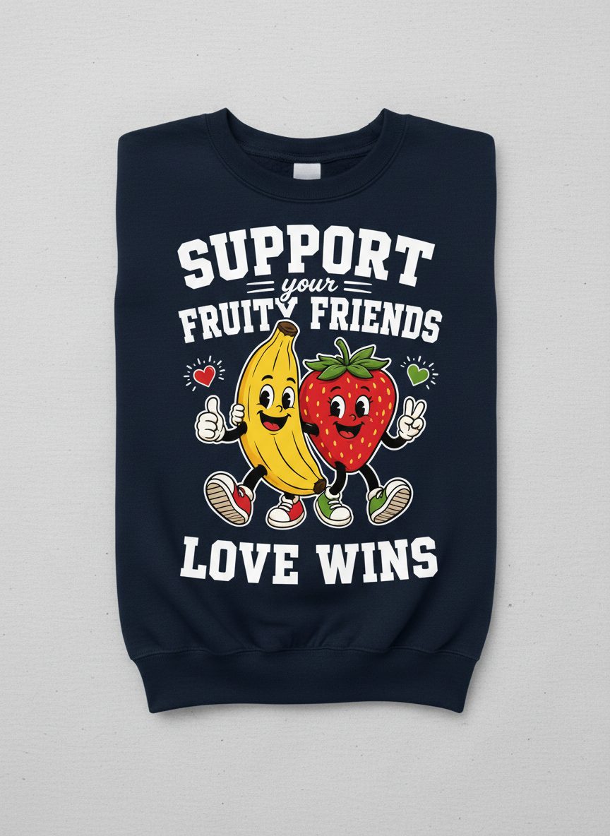 Support Your Fruity Friends Love Wins Retro Lgbtq Pride Sweatshirt - product mockup - Navy