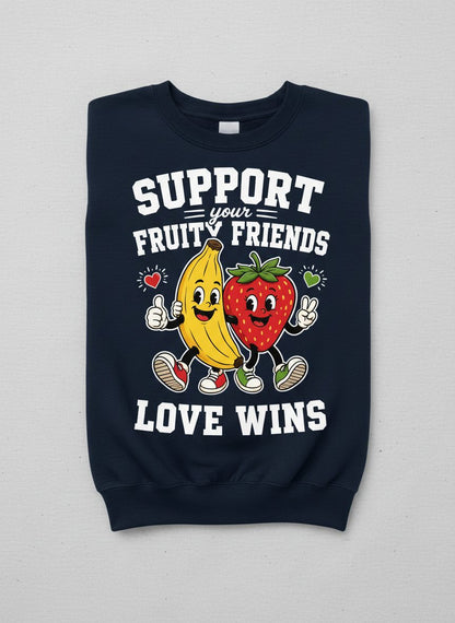 Support Your Fruity Friends Love Wins Retro Lgbtq Pride Sweatshirt - product mockup - Navy