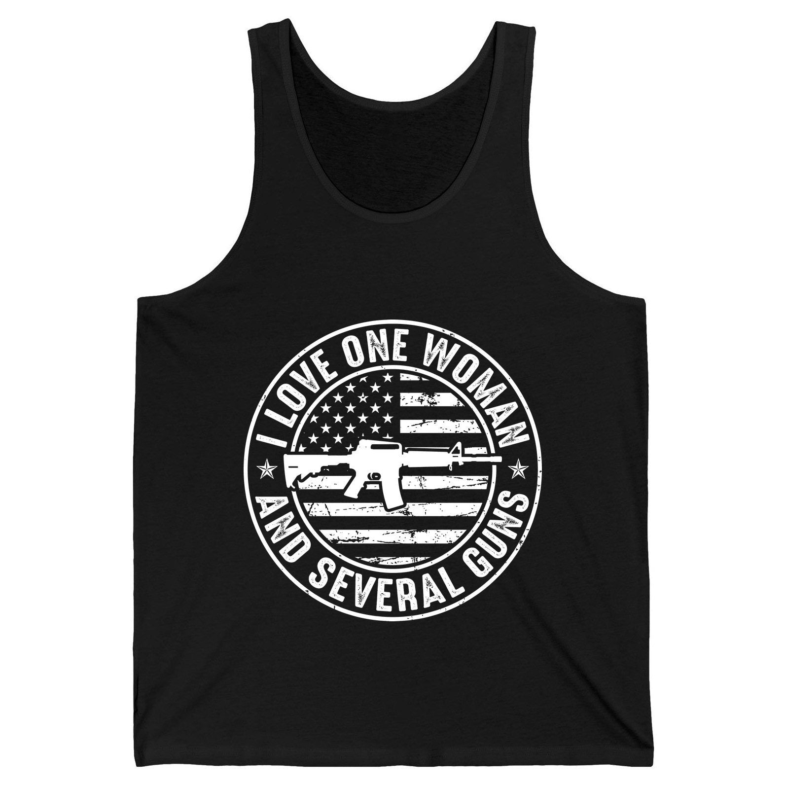 I LOVE ONE WOMAN AND Several GUNS Funny Gun Owners Tank Top - product mockup - Black