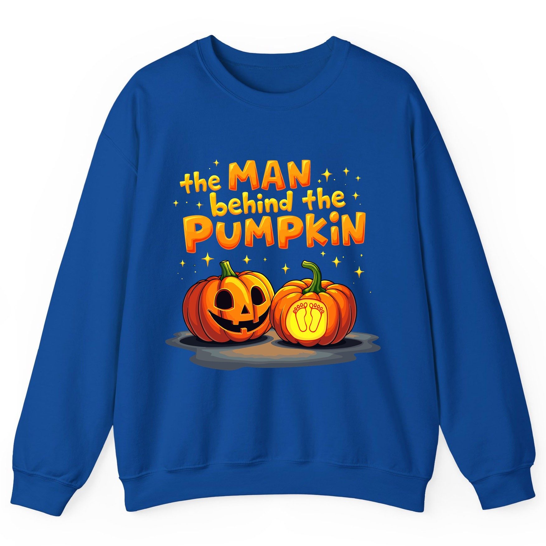 The Man Behind the Pumpkin Halloween pregnancy announcement Sweatshirt Royal product mockup