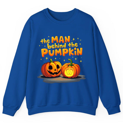 The Man Behind the Pumpkin Halloween pregnancy announcement Sweatshirt Royal product mockup