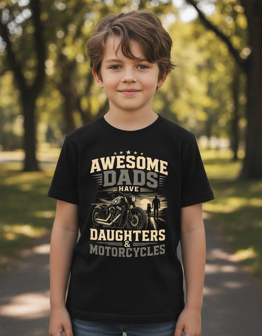 Awesome Dads Have Daughters & Motorcycles biker dad Youth T-Shirt Black lifestyle mockup