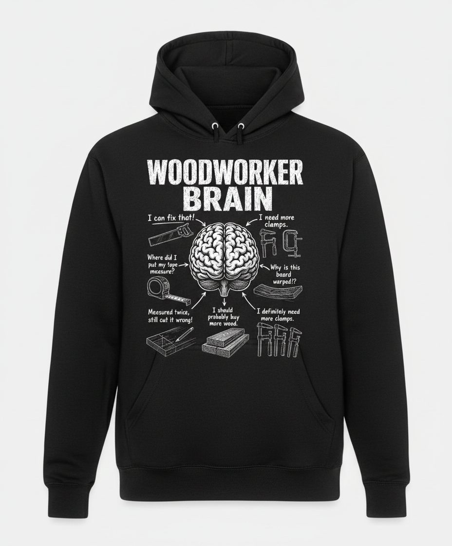 Woodworker Brain Funny Woodworking Hoodie - product mockup - Black