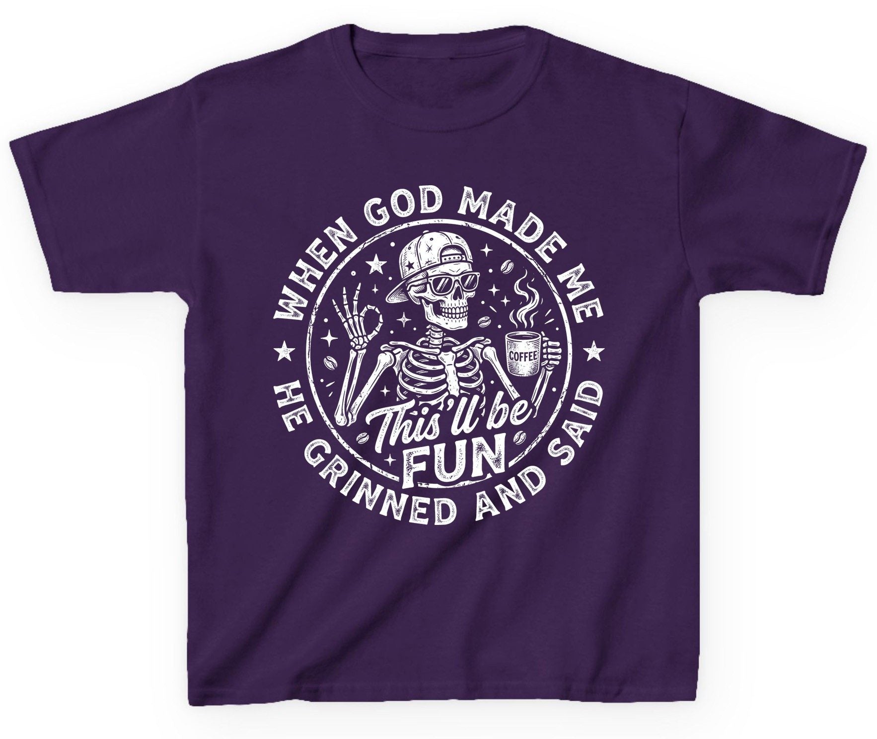 When God Made Me He Grinned and Said This'll Be FUN Youth T-Shirt - product mockup - Purple