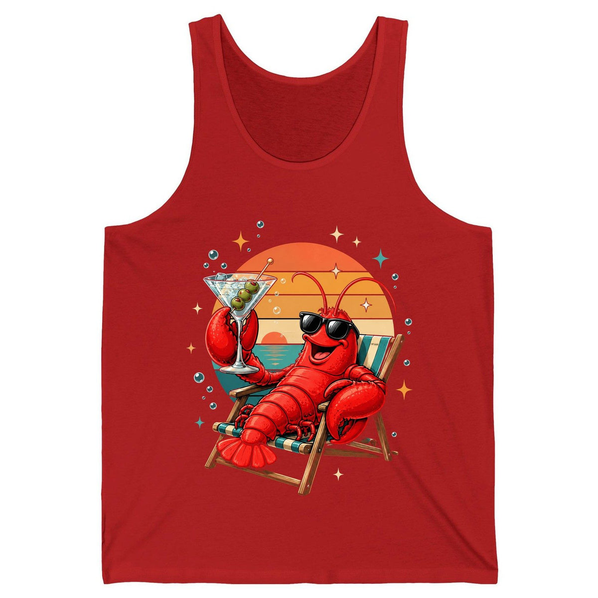 Funny Lobster Drinking Martini lobster Tank Top Red product mockup