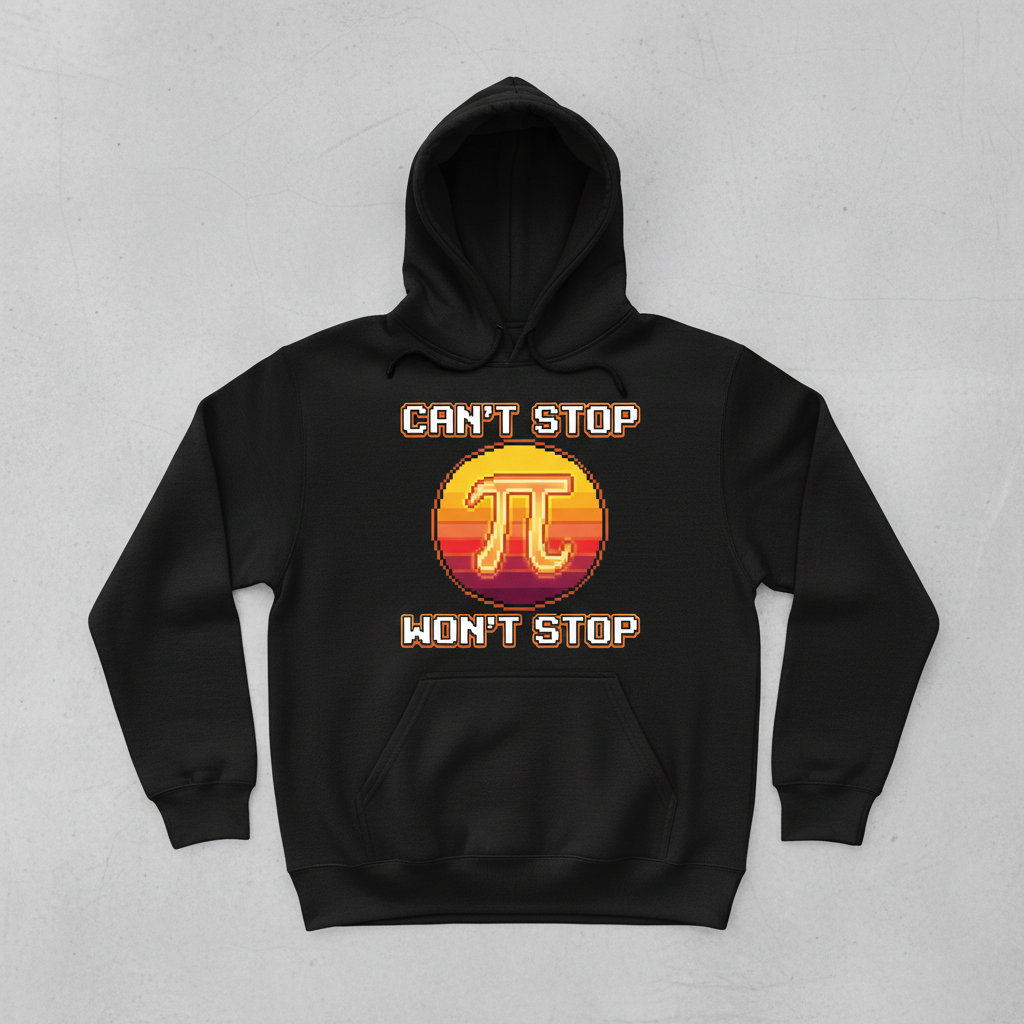 Can't Stop Won't Stop Pi Symbol Retro 8-Bit Math Pun Hoodie - Black