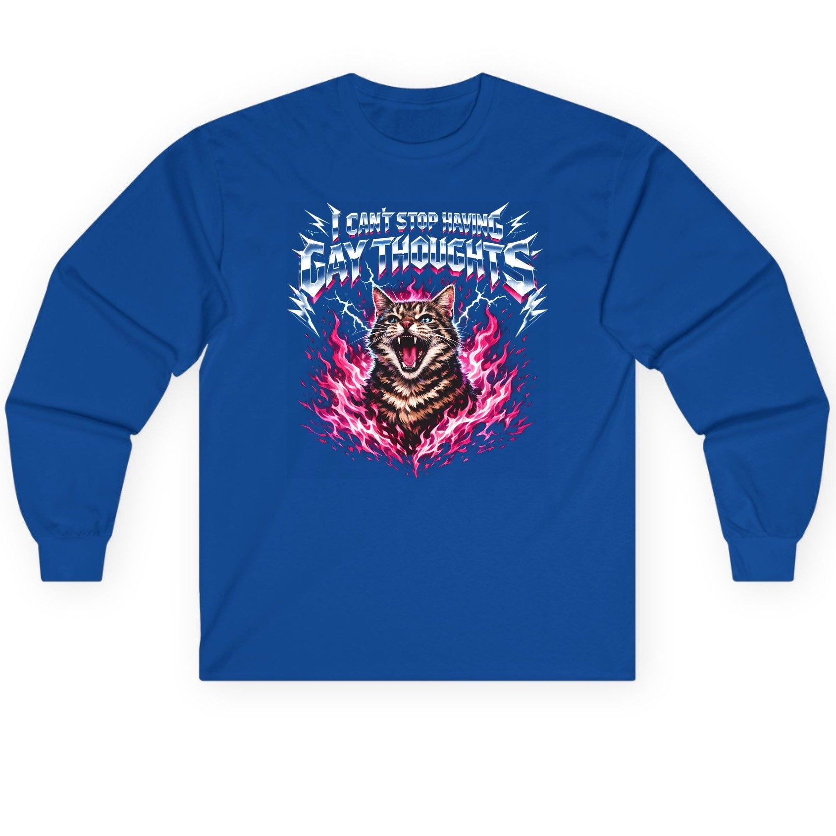 I Can't Stop Having Gay Thoughts cat Long Sleeve Tee Royal product mockup