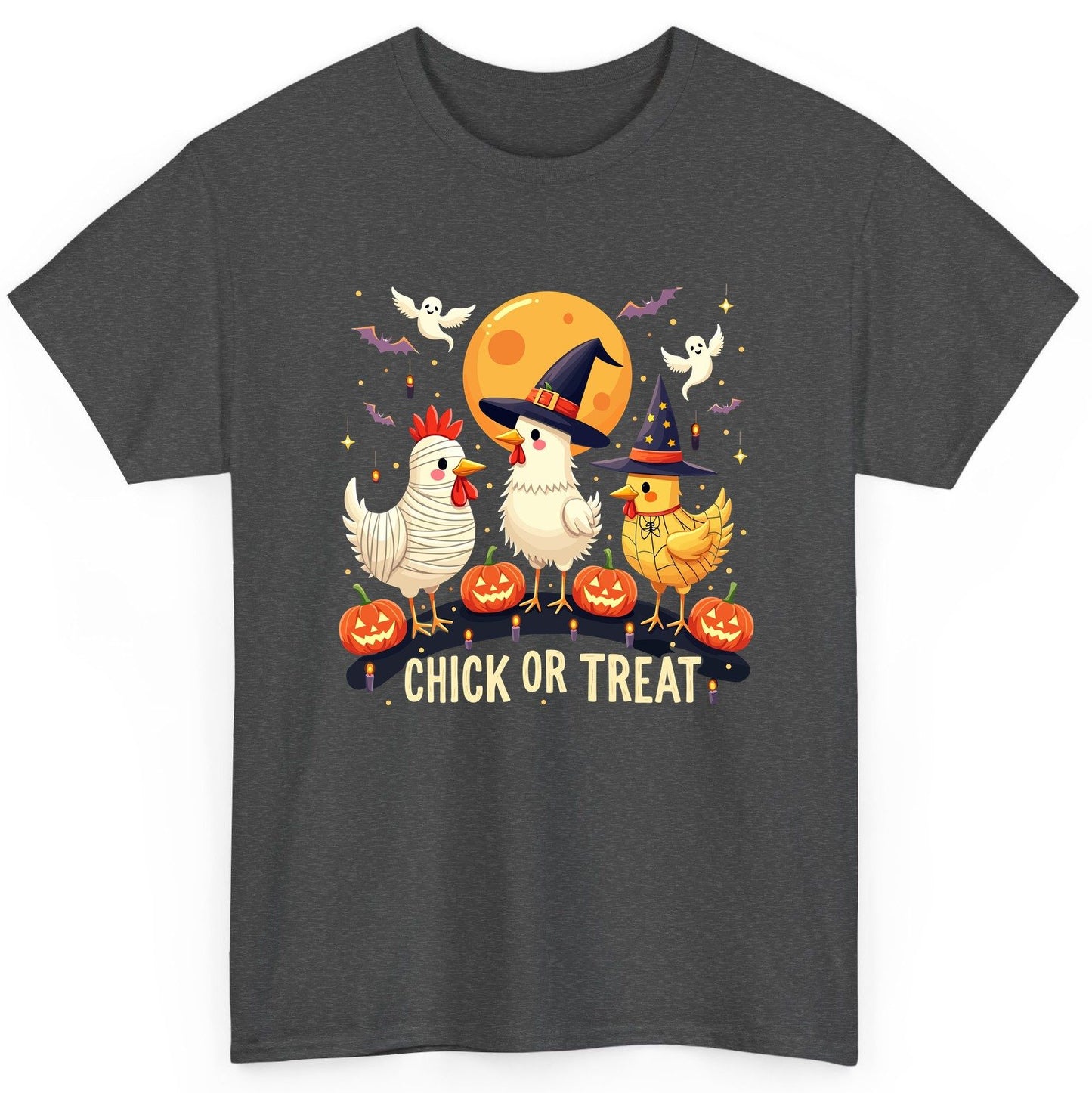 Chick or Treat Halloween chickens T-Shirt Dark Heather product mockup
