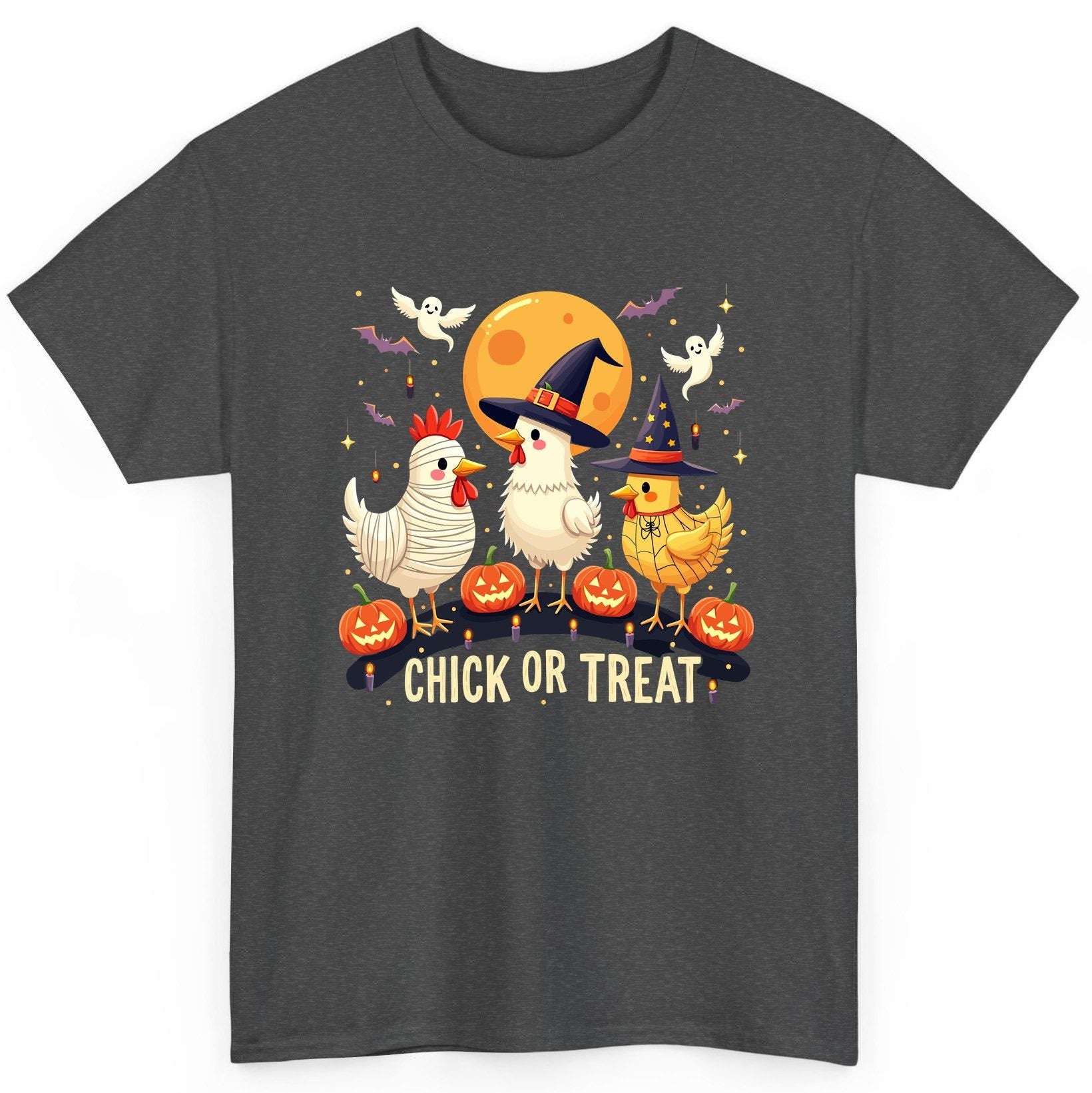 Chick or Treat Halloween chickens T-Shirt Dark Heather product mockup