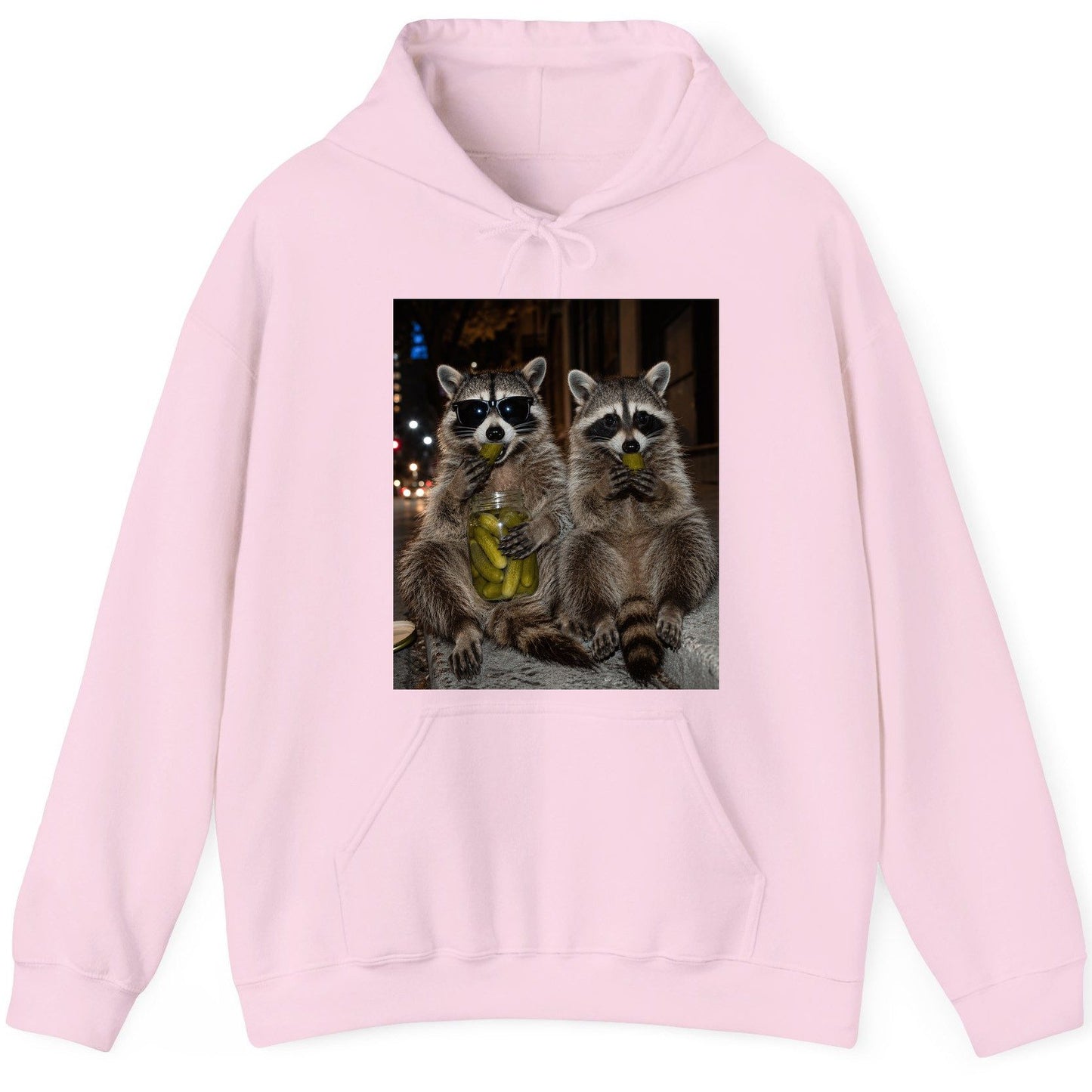 Raccoons Eating Pickles Funny Animal Lovers Hoodie - product mockup - Light Pink