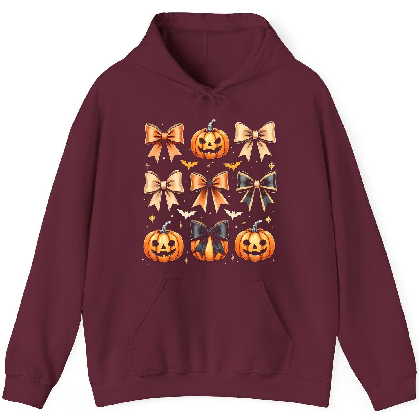 Cute Halloween Pumpkins and Bows Halloween Hoodie Maroon product mockup