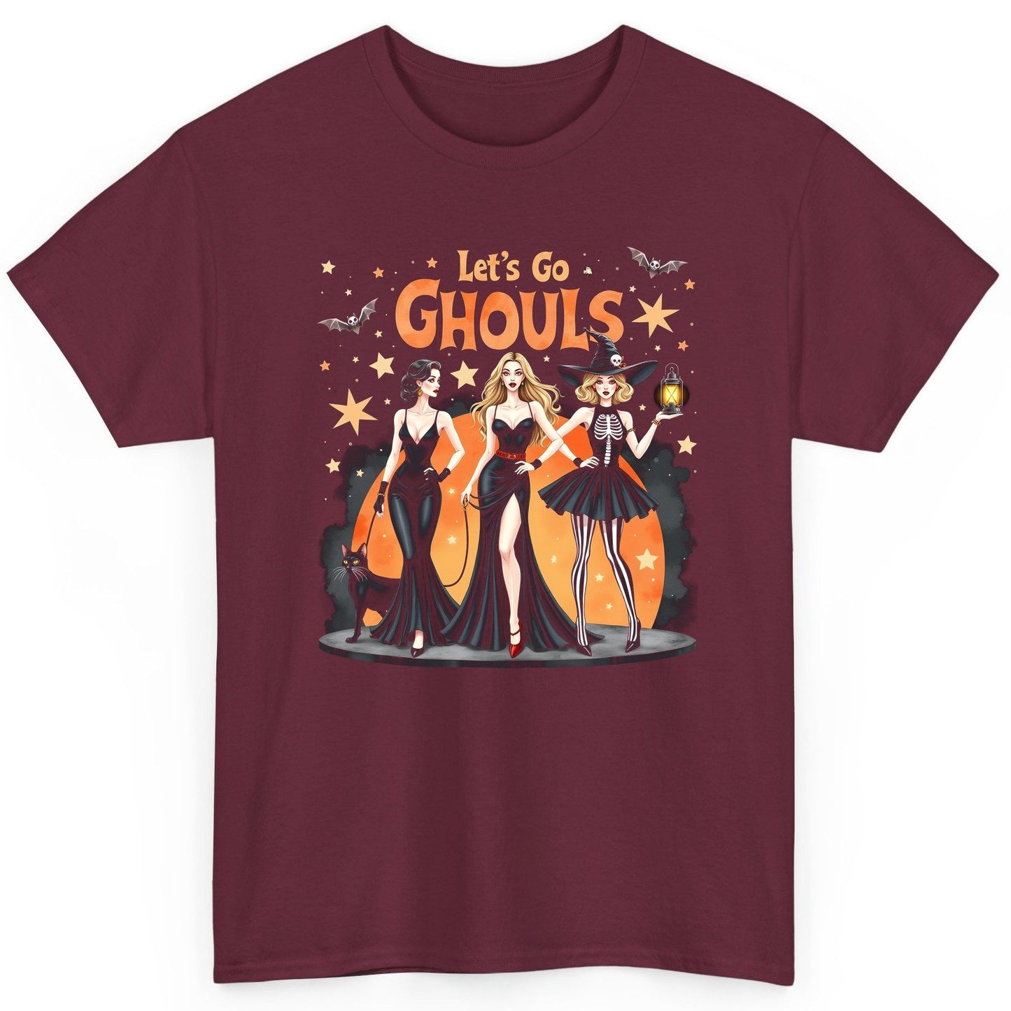 Let's Go Ghouls Halloween women T-Shirt Maroon product mockup