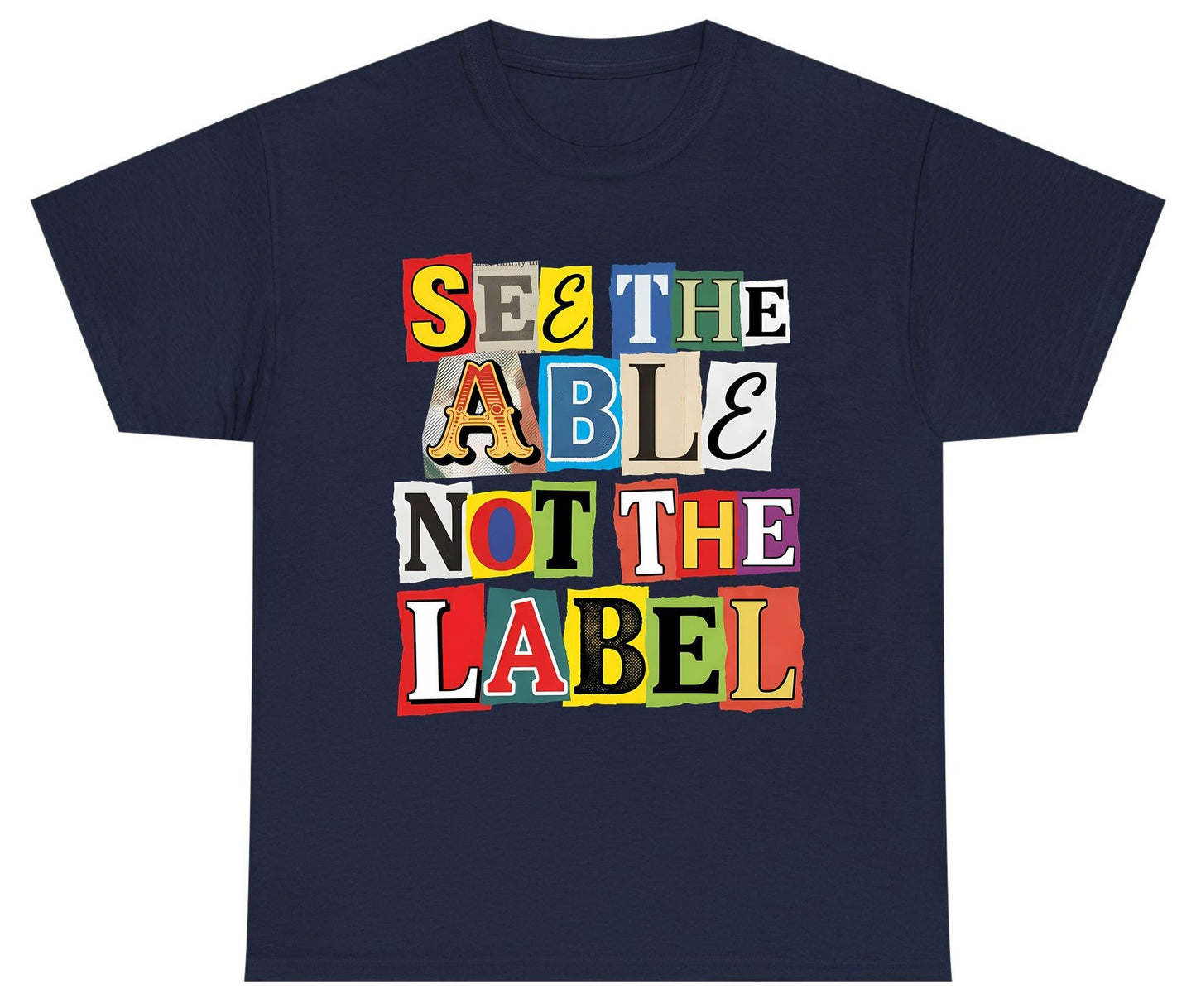 SEE THE ABLE NOT THE LABEL Inclusion and Awareness Youth T-Shirt - product mockup - Navy