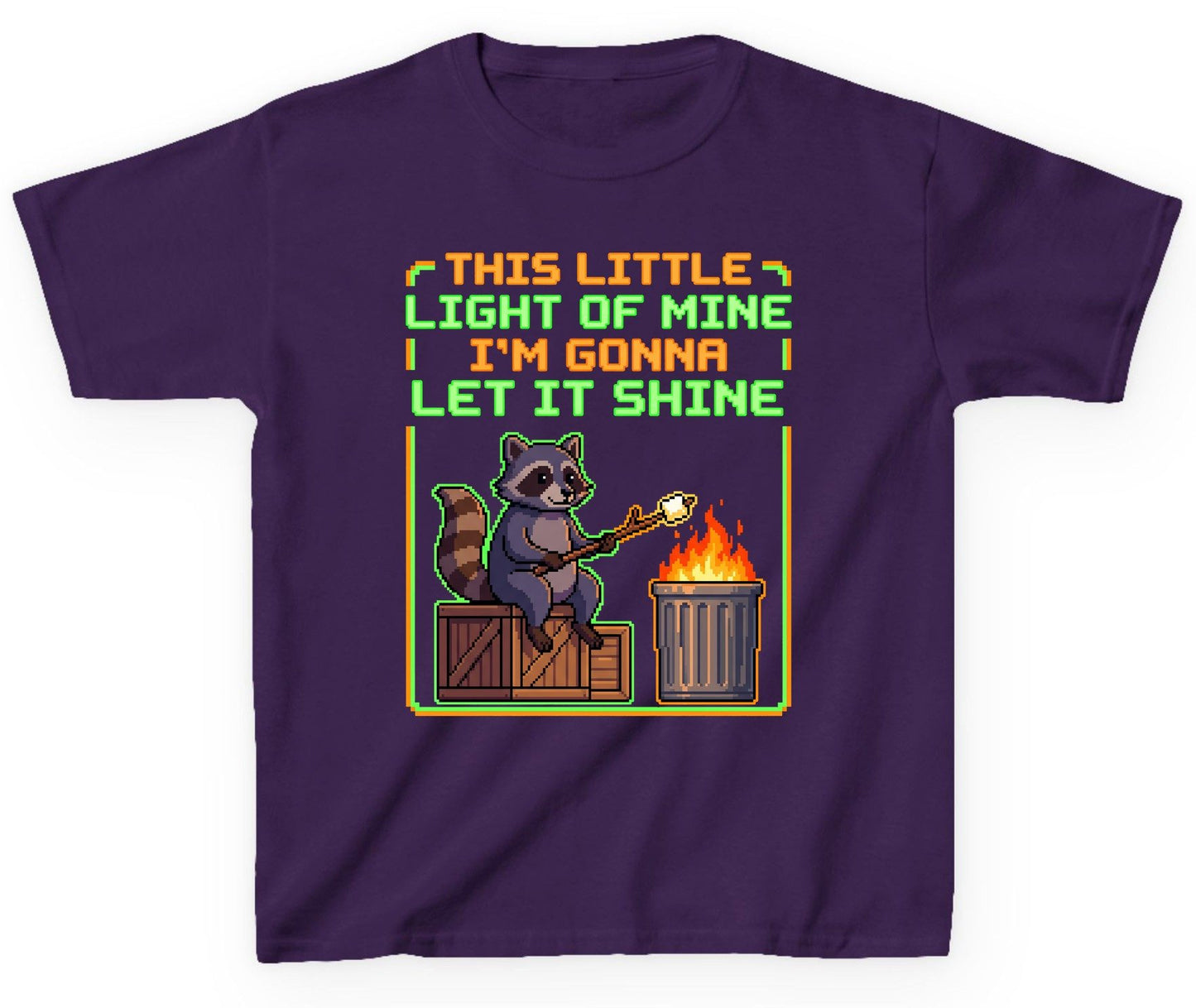 THIS LITTLE LIGHT OF MINE I'M GONNA LET IT SHINE Raccoon Youth T-Shirt Purple product mockup