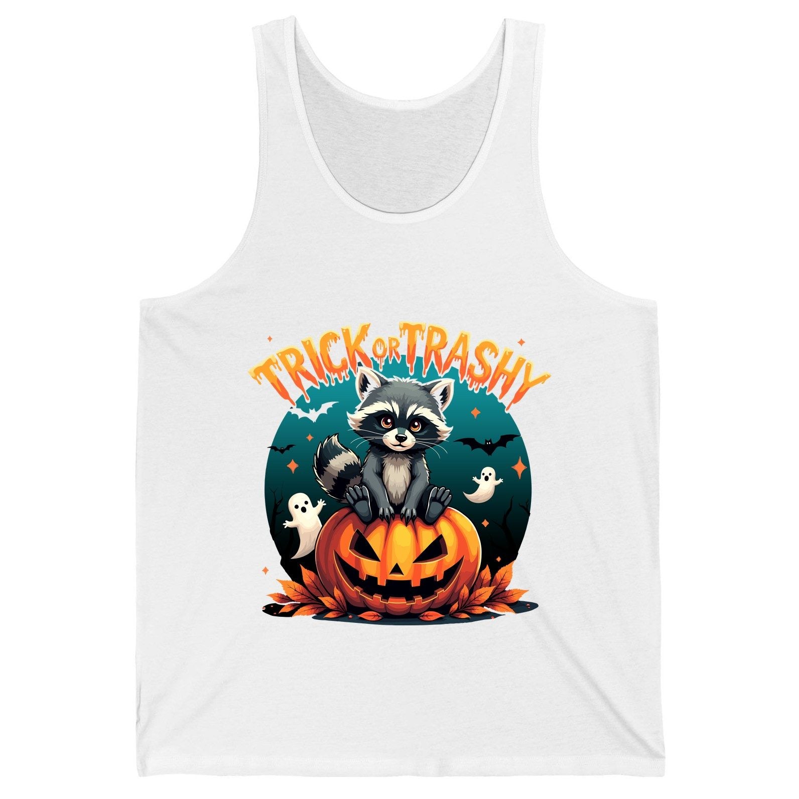 Trick or Trashy Halloween raccoon Tank Top White product mockup