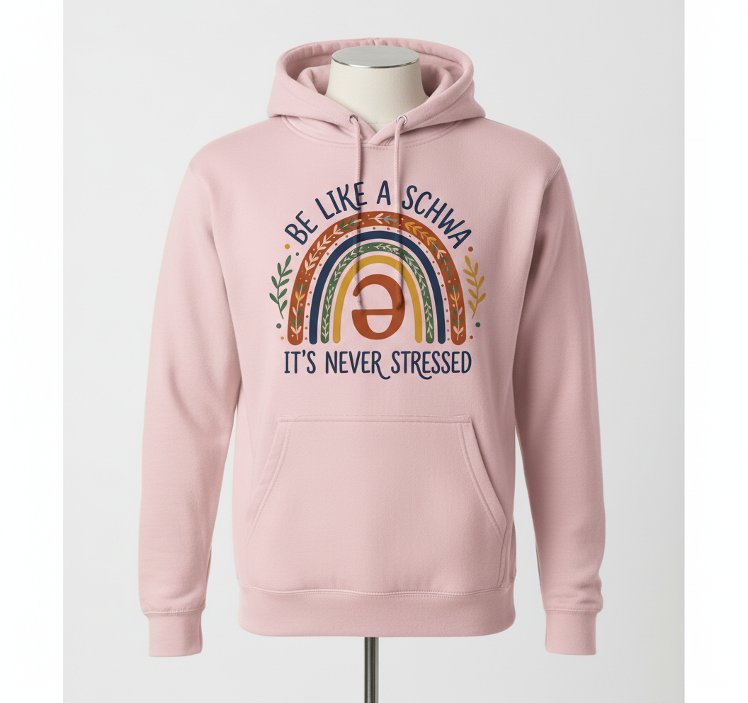 Be Like A Schwa It's Never Stressed Linguistics Humor Hoodie - Light Pink