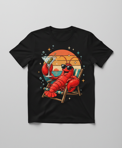 Cool Lobster Martini Beach Sunset T-Shirt - Black