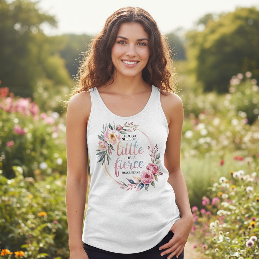Little Fierce feminine empowerment Tank Top White lifestyle mockup